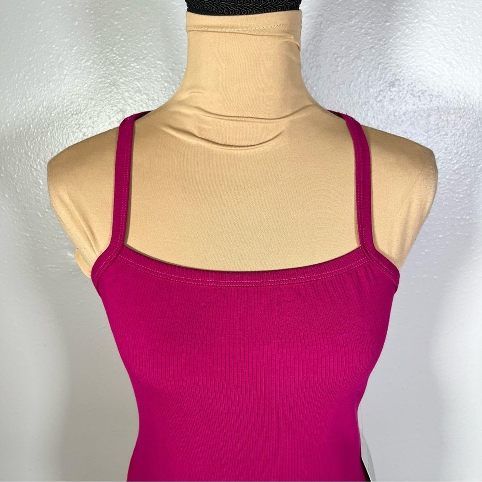 NWT lulus Hot pink ribbed square neck stretch bodysuit M Barbiecore going out