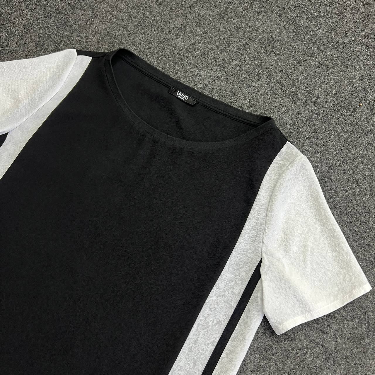 Liu Jo Women’s Tunic Longline T-Shirt Size M Black White 98% Cotton Made in Port
