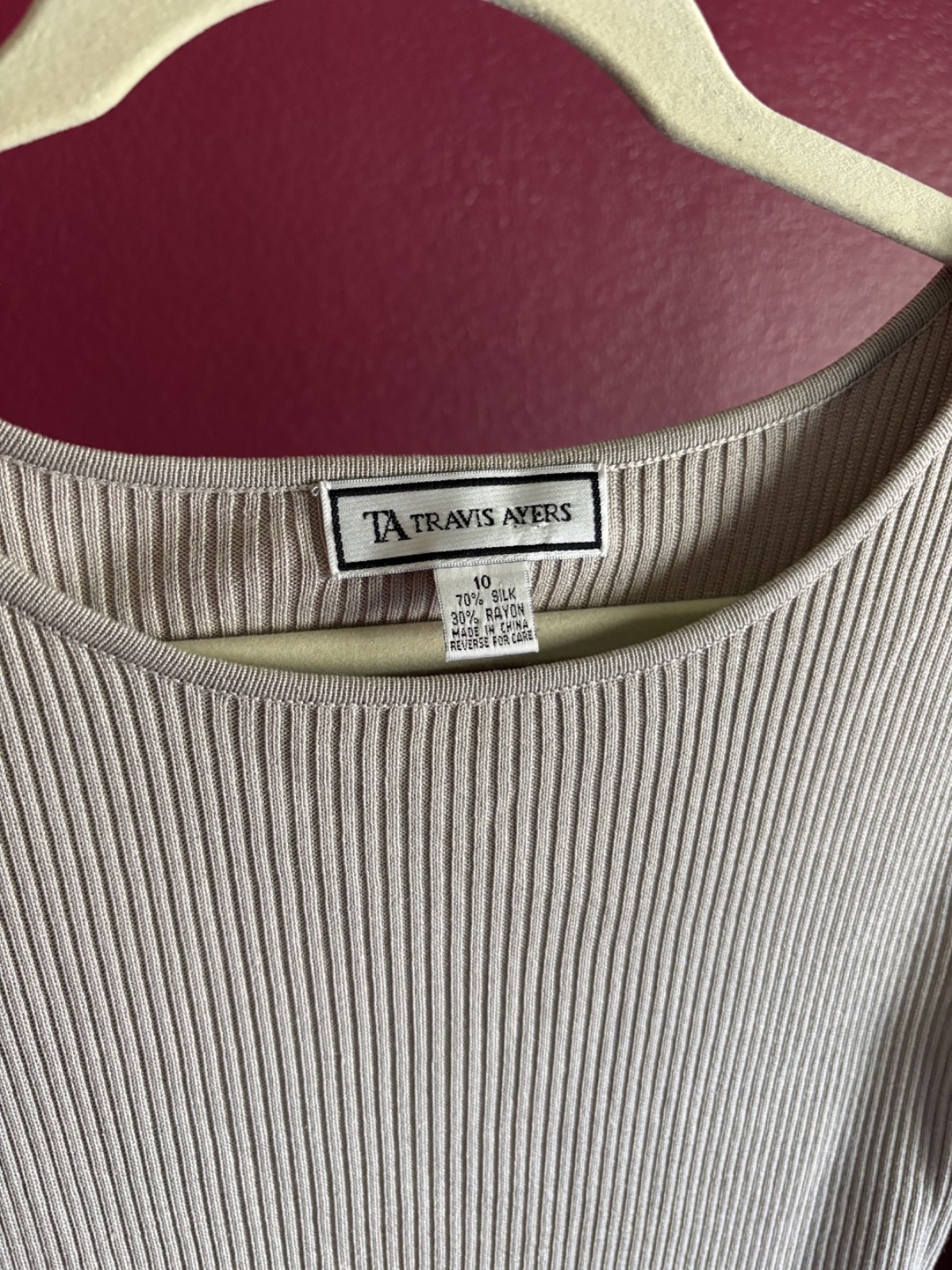 Travis Ayers Silk Rayon Beige Nude Ribbed Knit Tank Top Womens 10 Medium