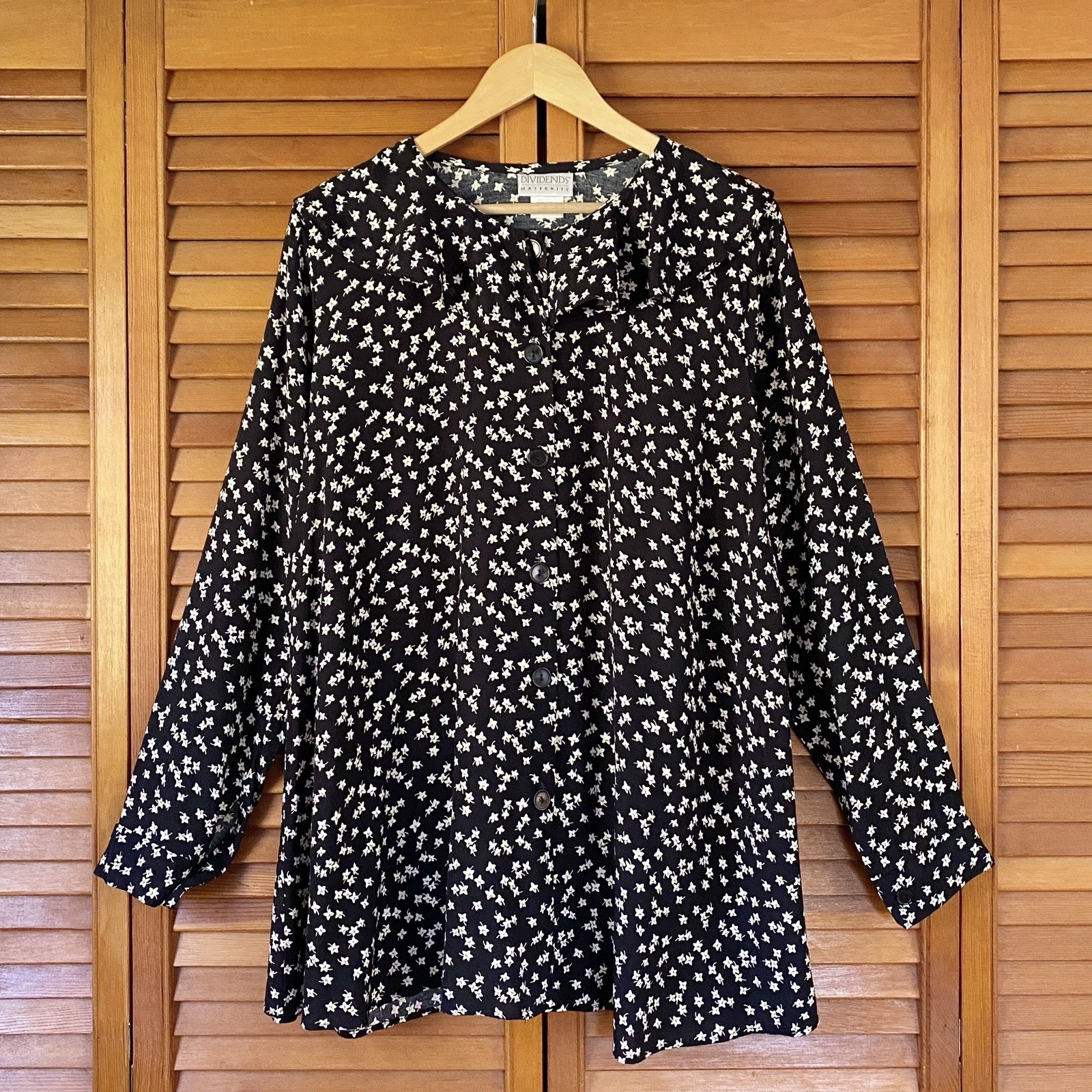 Vintage Dividends Maternity Top Women’s Size 8 Floral 90s Tunic Button Up Ruffle