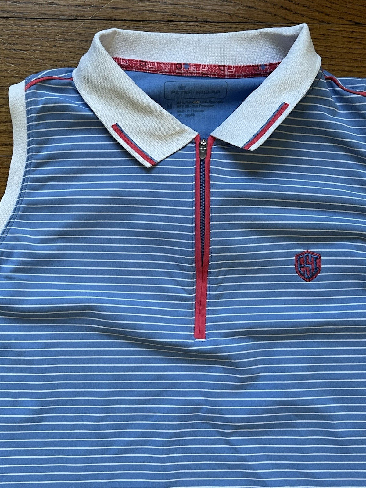 PETER MILLAR Chrissie Zip Performance Polo Shirt Striped Preppy Golf , Medium