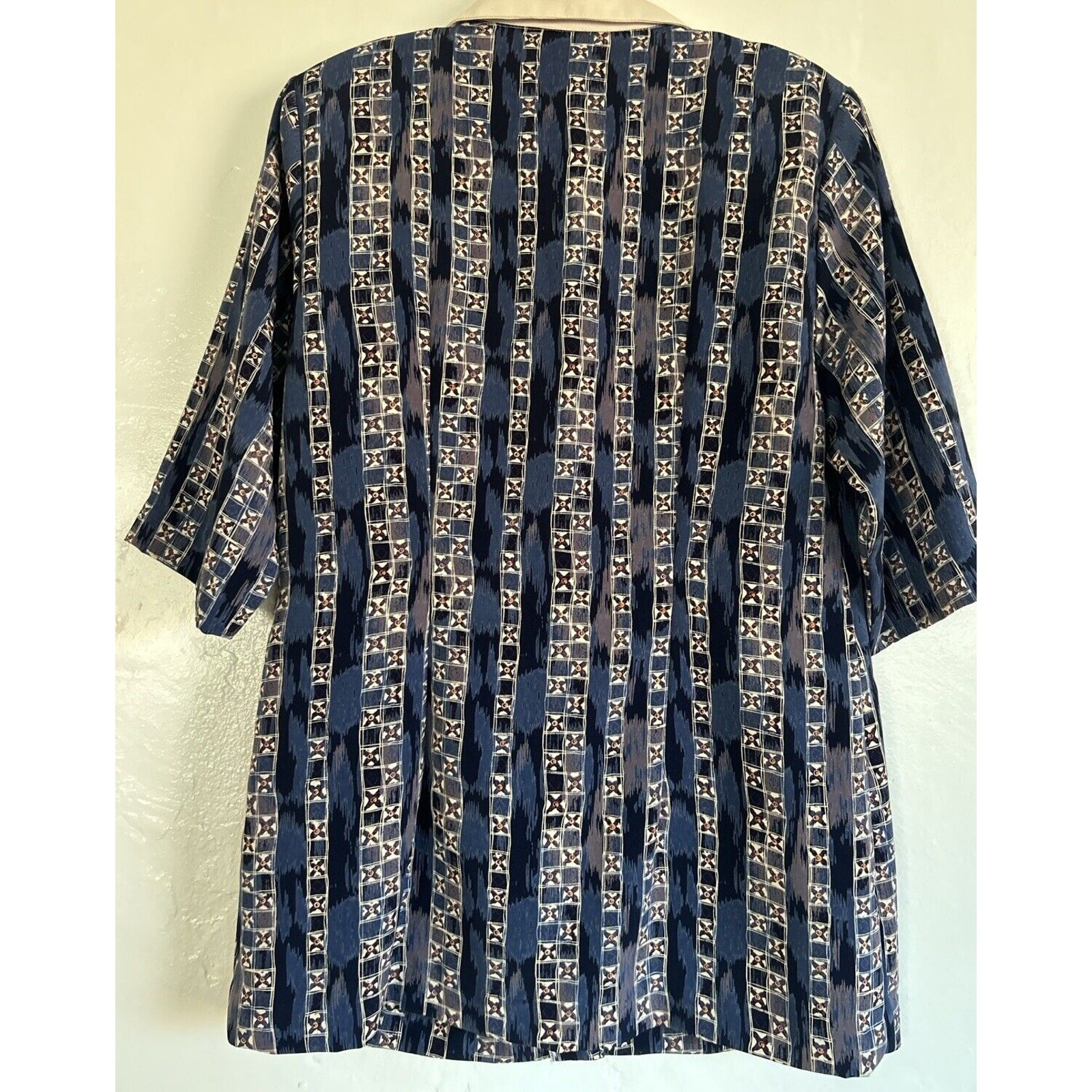 70s Mod Blouse Blue White Gold Buttons Size M Shirt