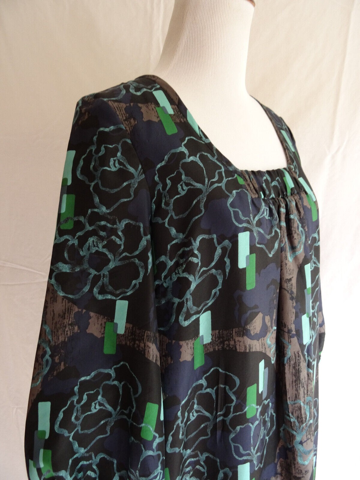 Classiques Entier 100% Silk Retro Geo Pop Art Shift Bubble Dress Tunic Top – S