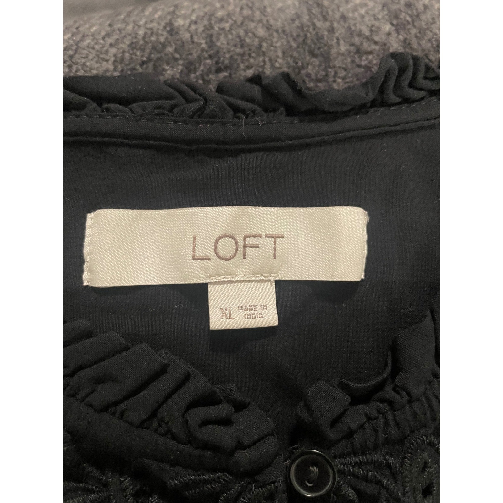 LOFT Black Eyelet Embroidered Ruffle Neck Flutter Sleeve Blouse XL