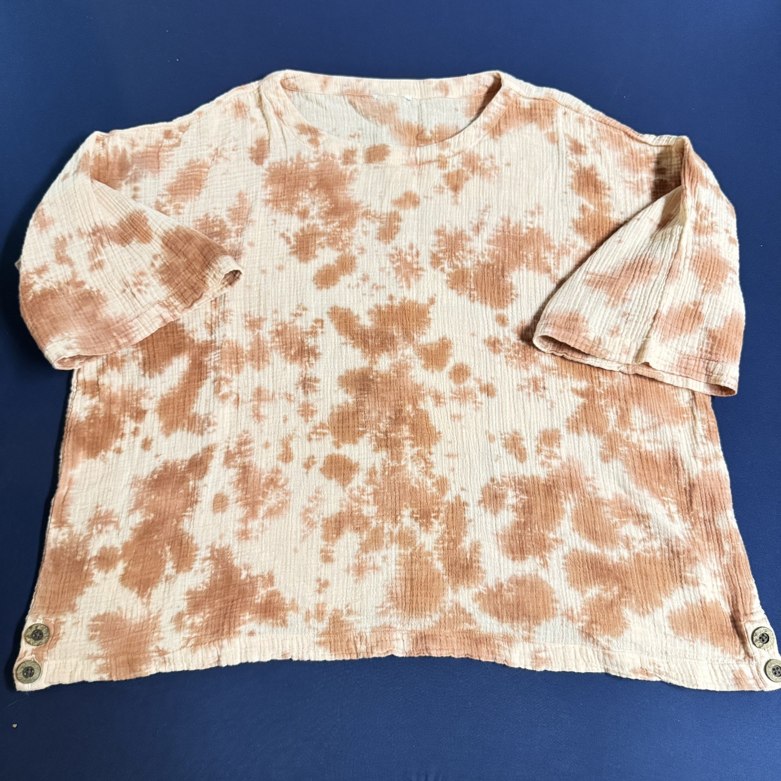 JJill pure Jill Coral & Cream Tie dye gauze Knit Boatneck costal beach summer