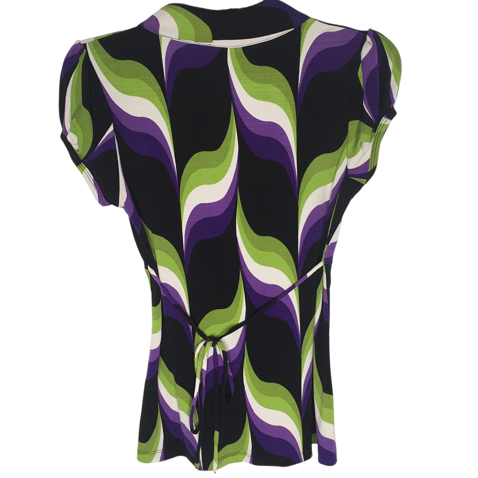 Blouse Womens Small Multicolor Ruffle V Neck Tie Back Tunic Top Stretch Babydoll