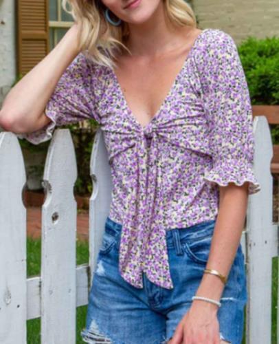 Vero Moda Top V Neck Ditsy Floral Purple Womens Sz XS NEW NWT N84