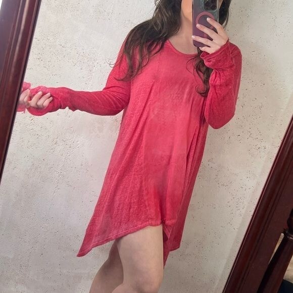 Johnny Was Pete & Greta 100% Linen Red long Sleeve Top Size Small Boho Lagenlook