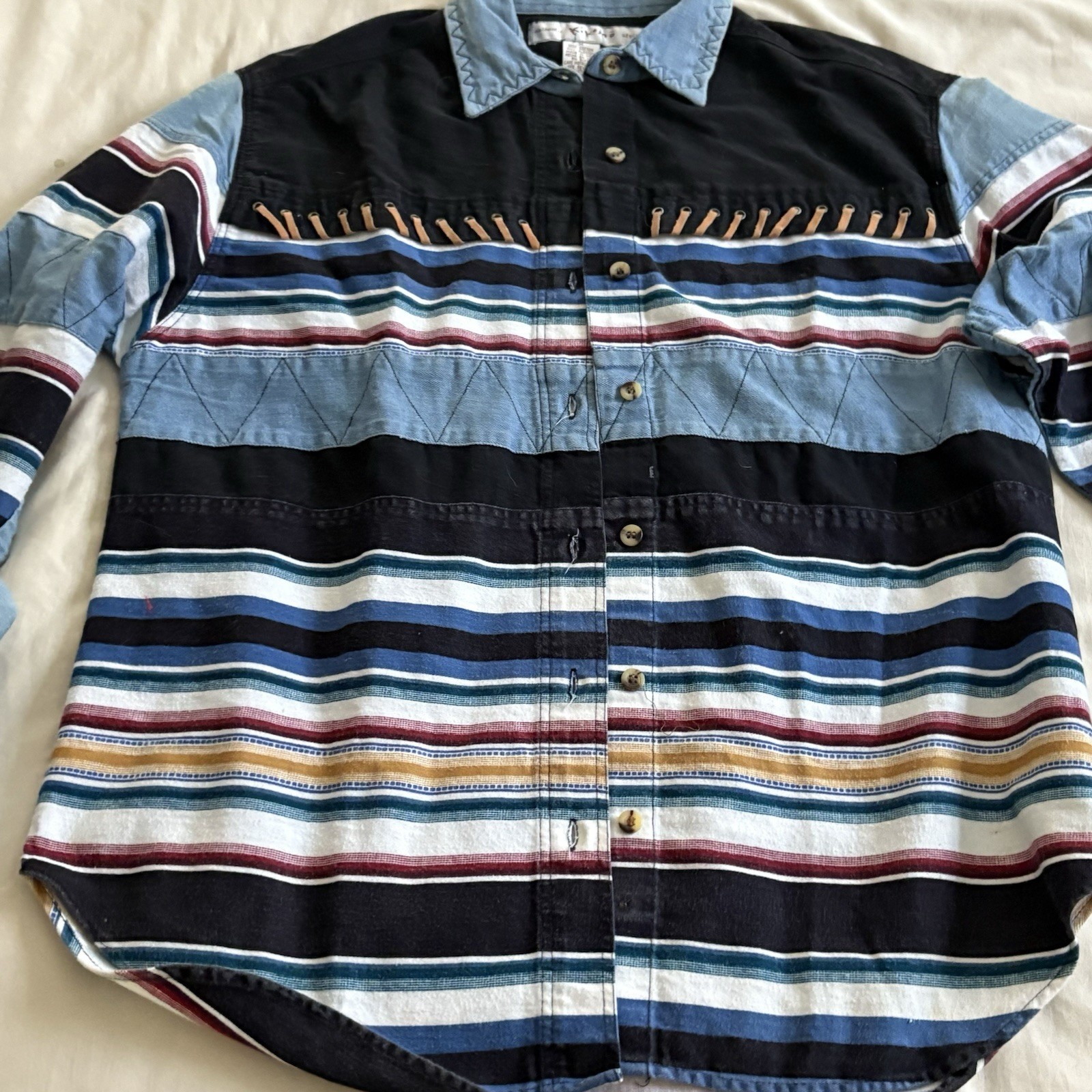 Vtg Kikomo Southwestern Striped Western Shirt Med Rockabilly Retro Cowboy 90’s