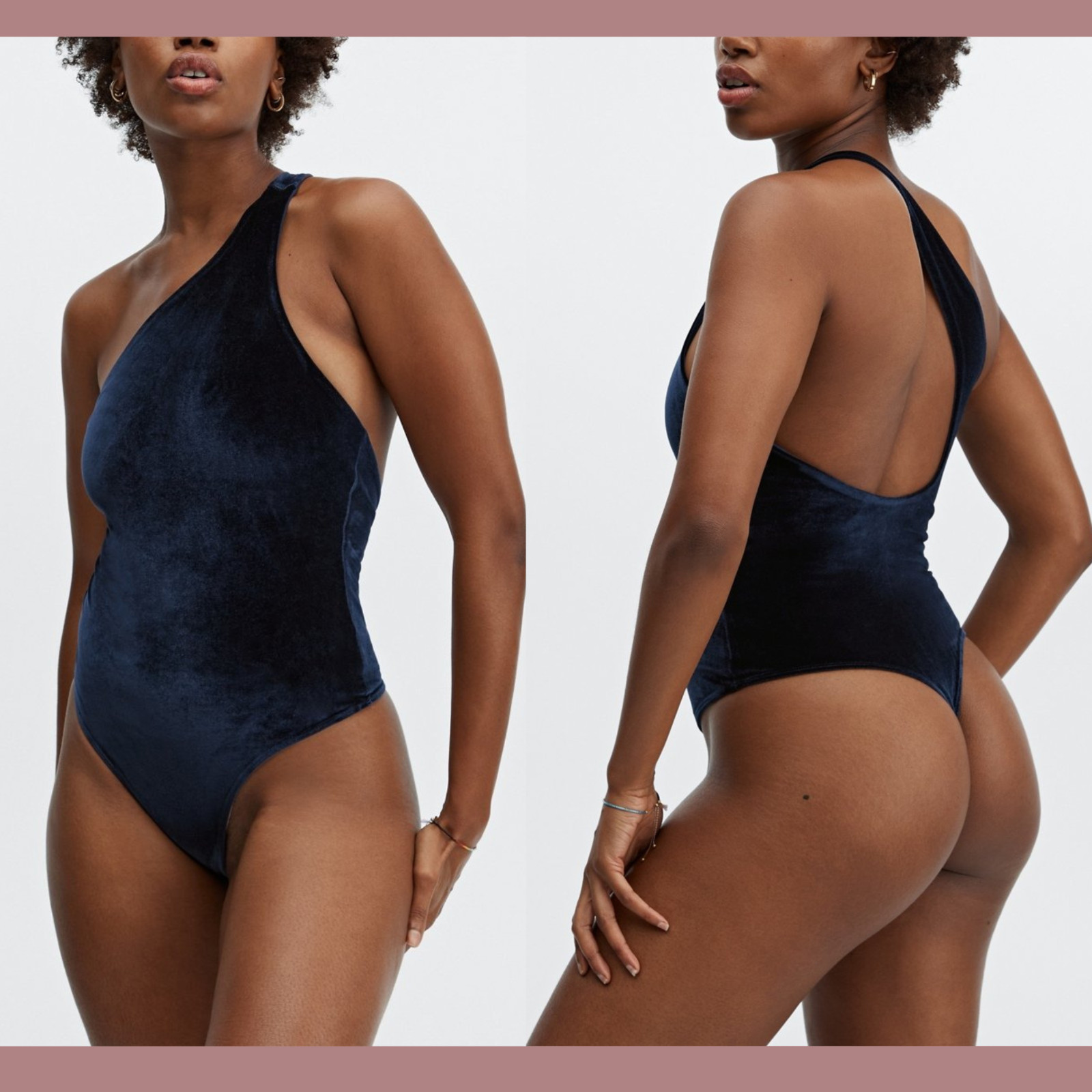 NWT $70 Fabletics [ Large L/10 ] Gigi Velour Bodysuit in Deep Navy #T1851