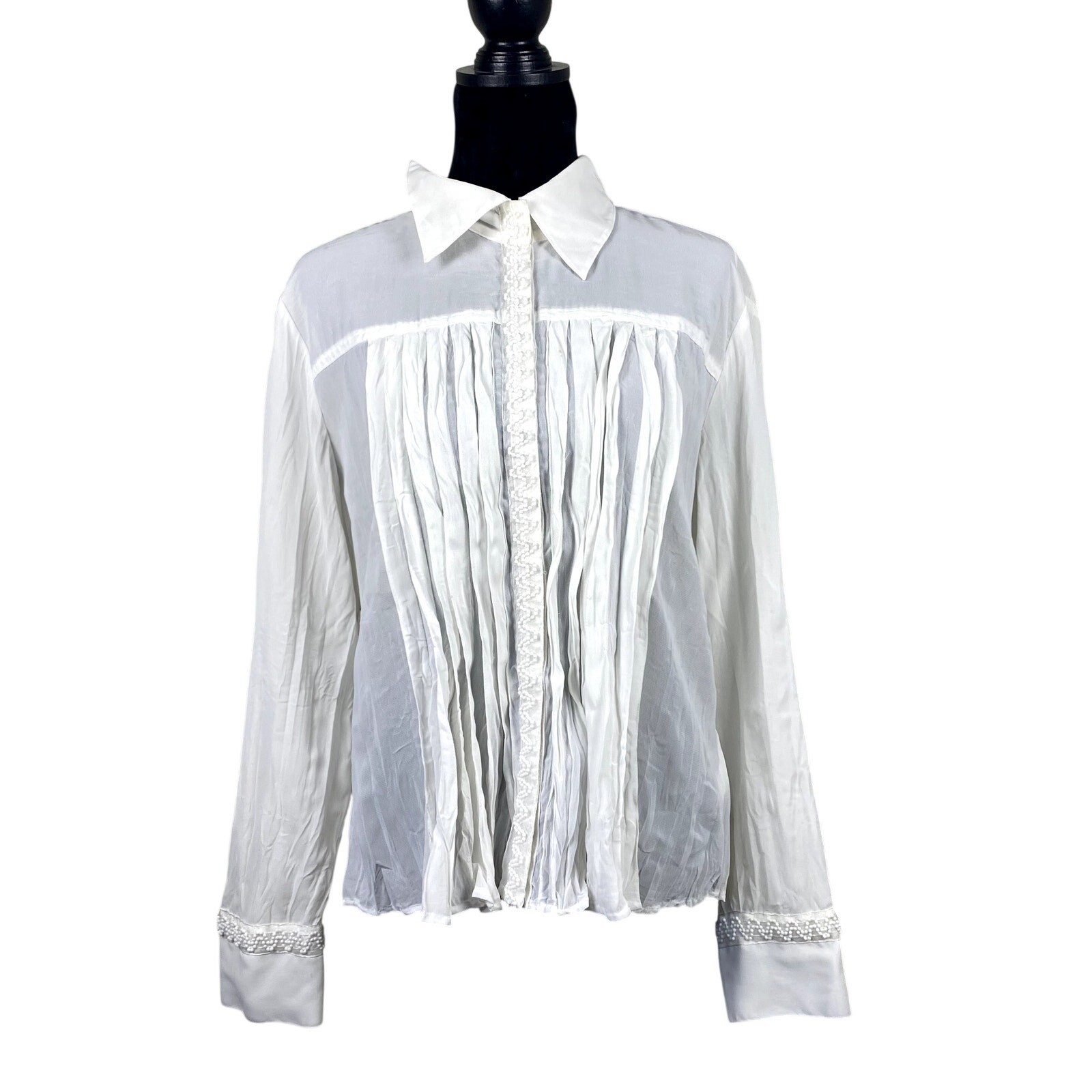 Violet & Claire Beaded Pleated Vampire Coquette Prarie Office Button Down Shirt