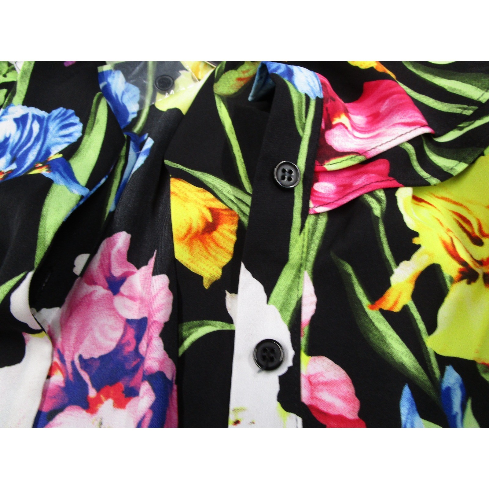 Gracia Womens Floral Button Up Blouse Black Multi Color Long Sleeve T25065 M
