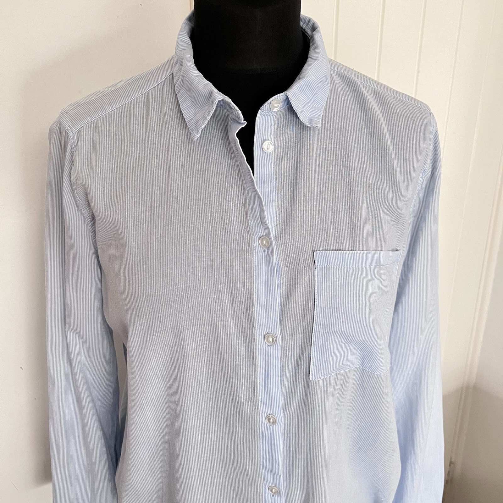 H&M Divided Light Blue Stripe Cotton Long Sleeve Shirt in UK 10 *exc cond*