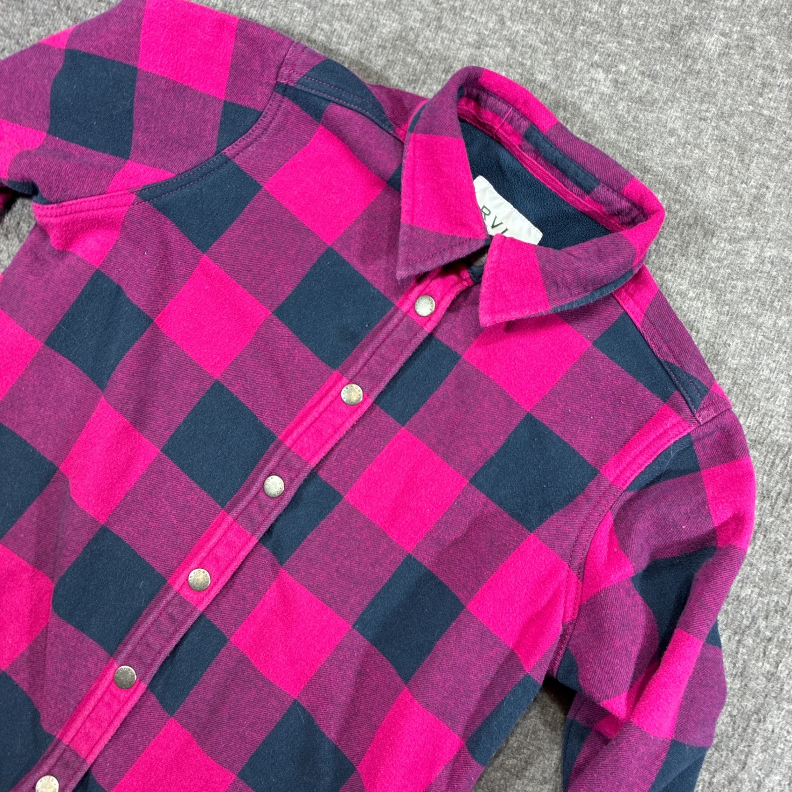 Orvis Fleece Lined Flannel Shirt Women Medium Pink Buffalo Plaid Snap Front