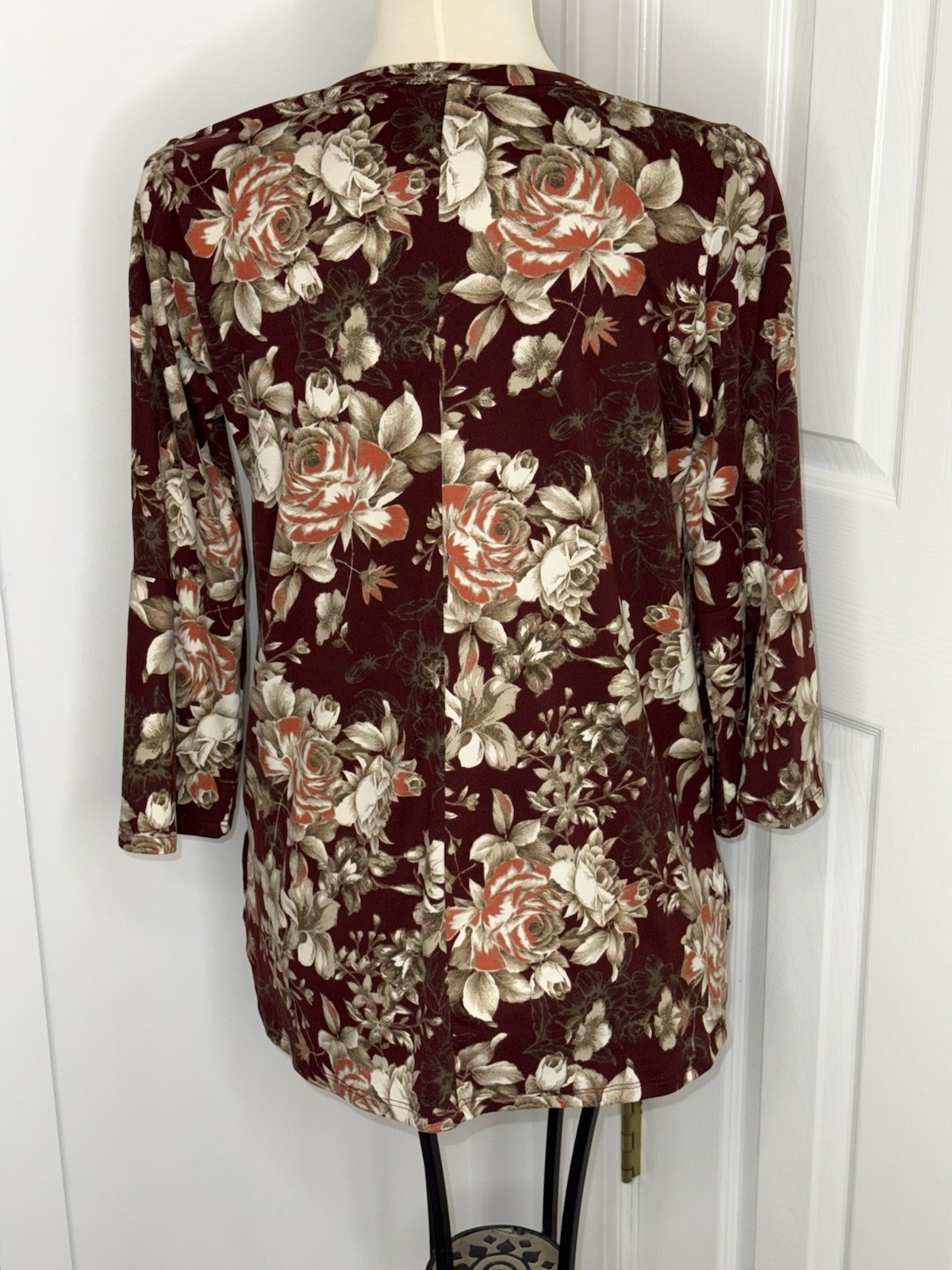 Crepas Womans Blouse Shirt floral tunic 3/4 pullover keyhole size small