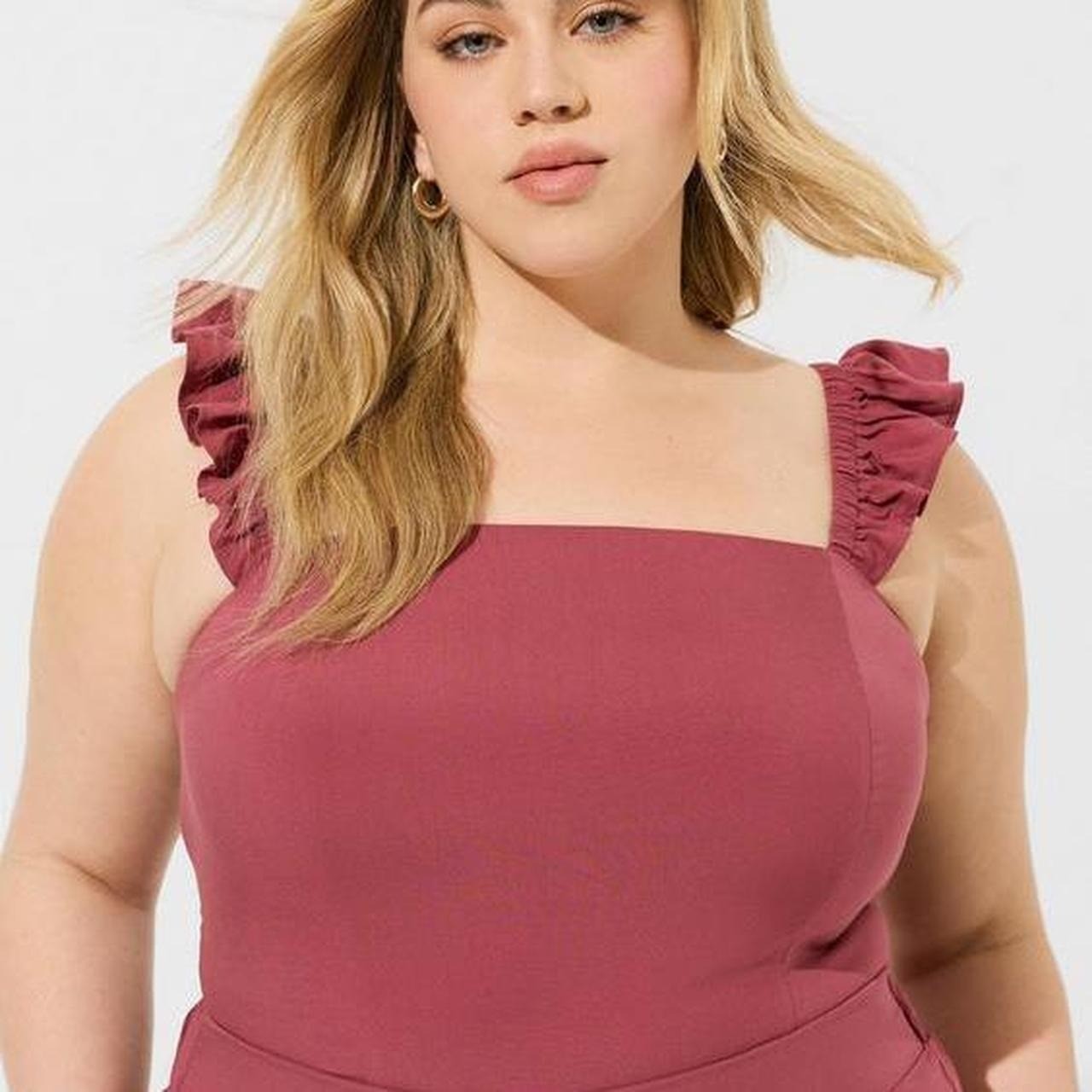 Torrid Challis Smocked Ruffle Trim Crop Top Ruffle maroon square neck size 3