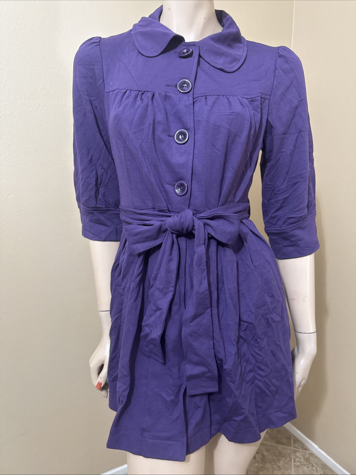Women’s Purple Rayon Casual Stretch Belt Collared Button-up Size M Tunic Jacket