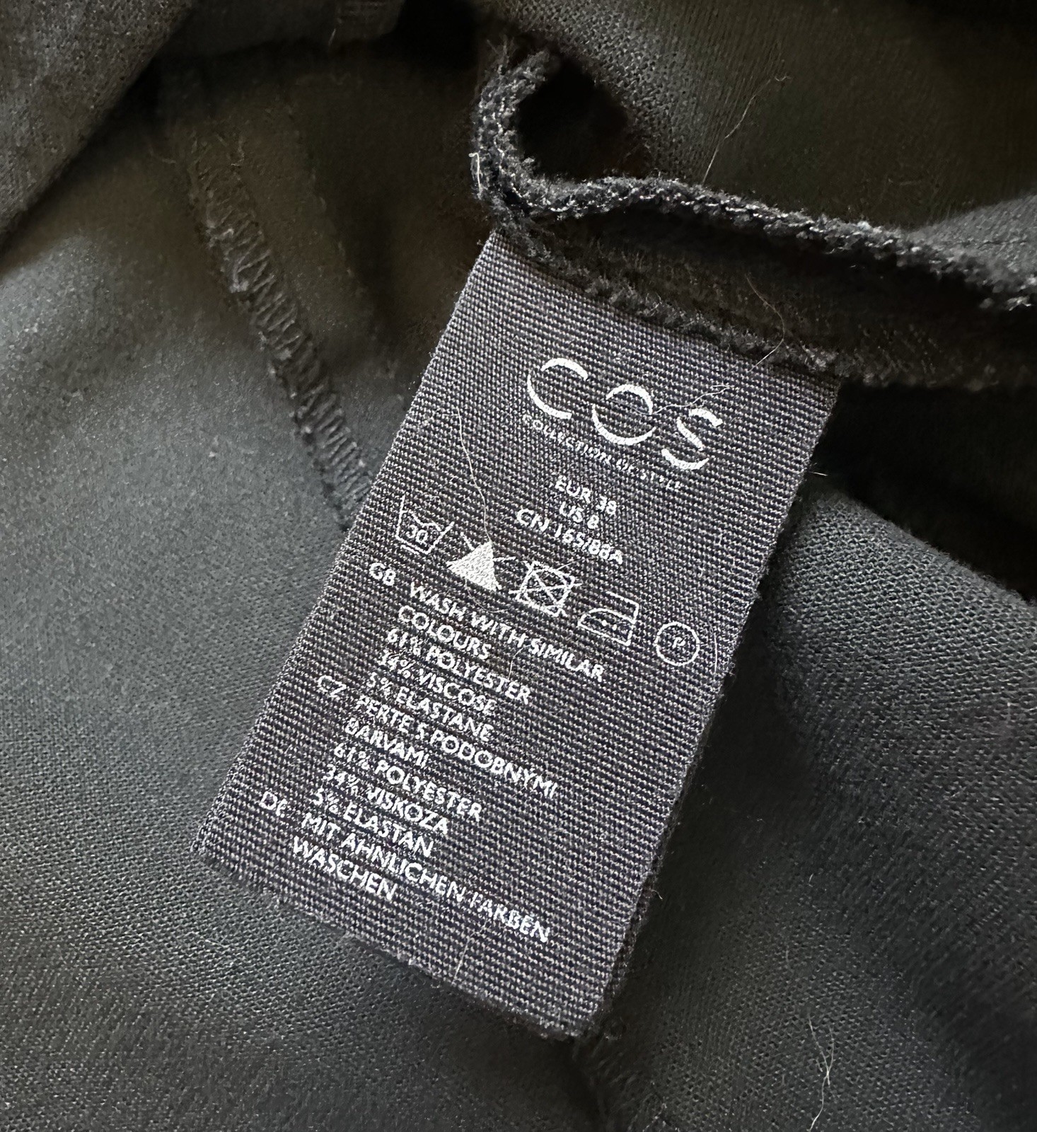 COS Black Long Sleeve Top Blouse Full Back Zip Minimalist Designer Sz 8 / S
