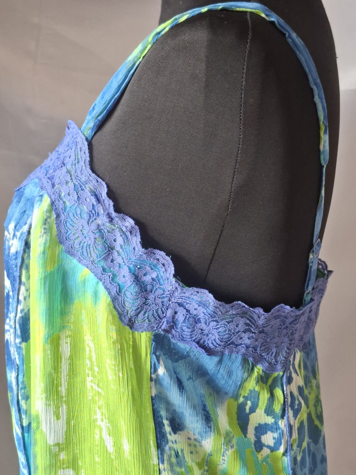 Y2K Per Una Festival Ruffle Hem Boho Fairy Cami Top Lace Trim Blue Green Tunic