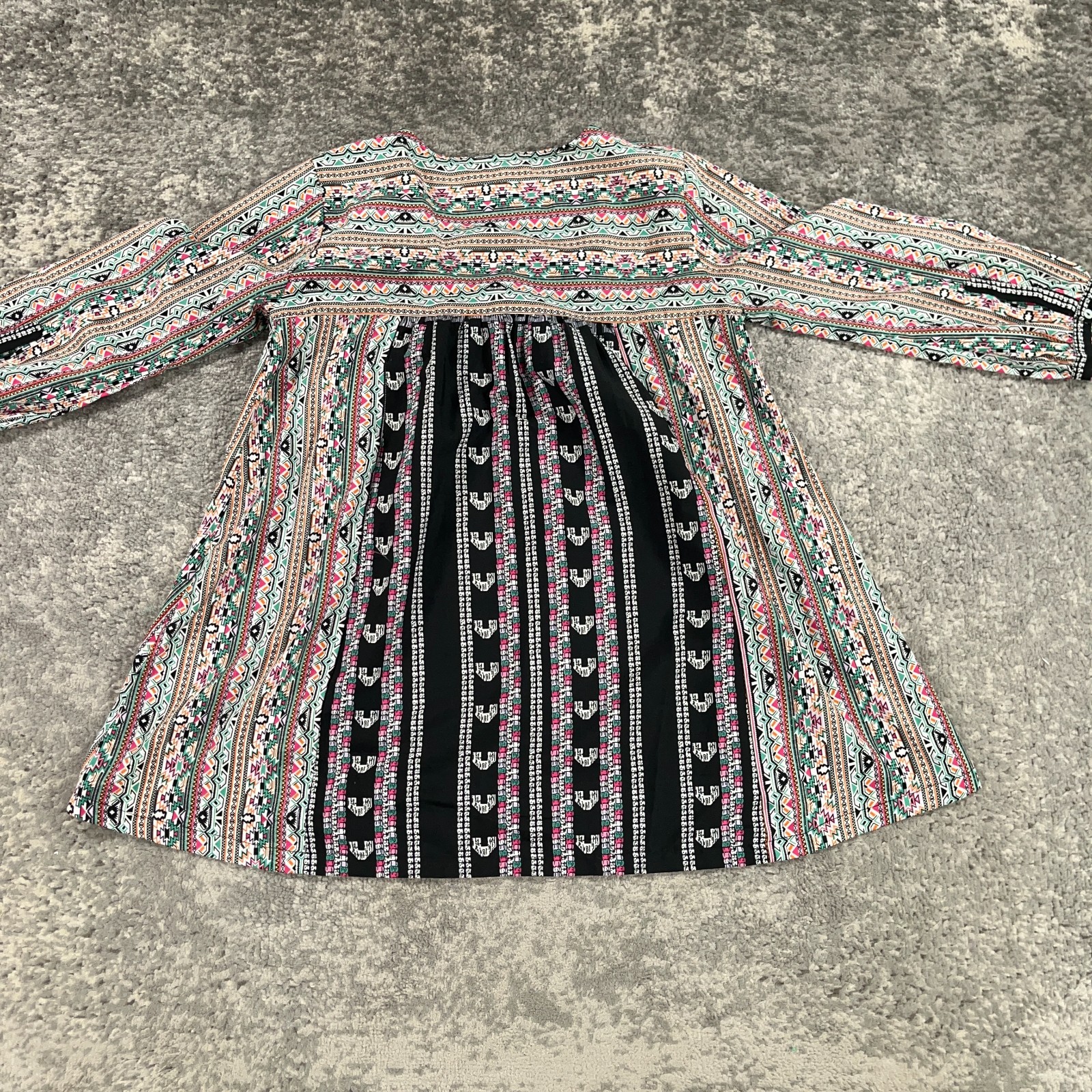 World Market Tunic Blouse Womens Small S Black Pastel Aztec Print Peasant Boho