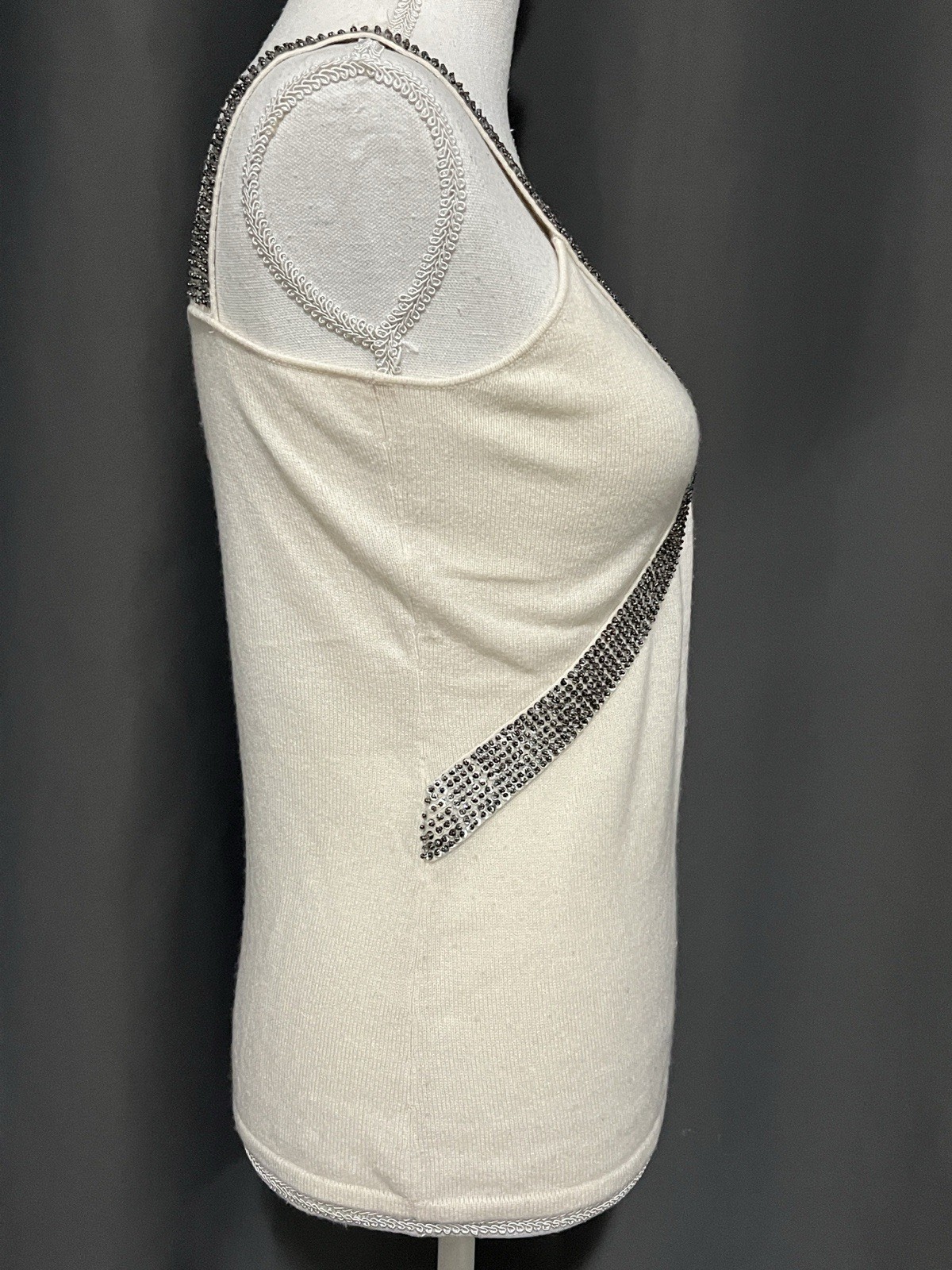 Gianni Bini Women’s Strappy Square 100% Cashmere Beaded Jeweled Tank Top Medium