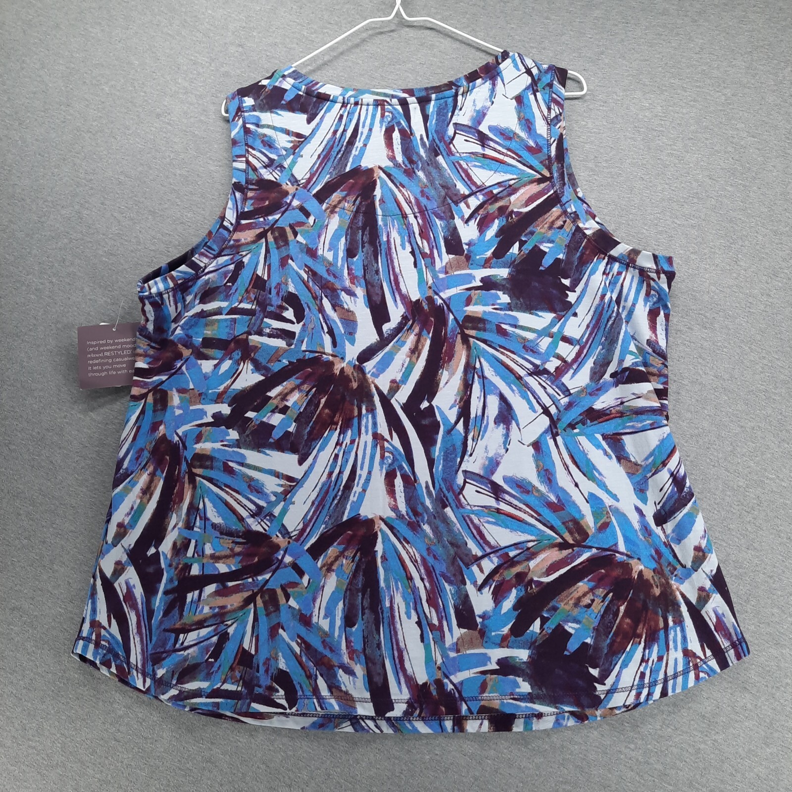 CJ Banks Top Womens 1X Blue Abstract Sleeveless Keyhole Neck Stretch Jersey
