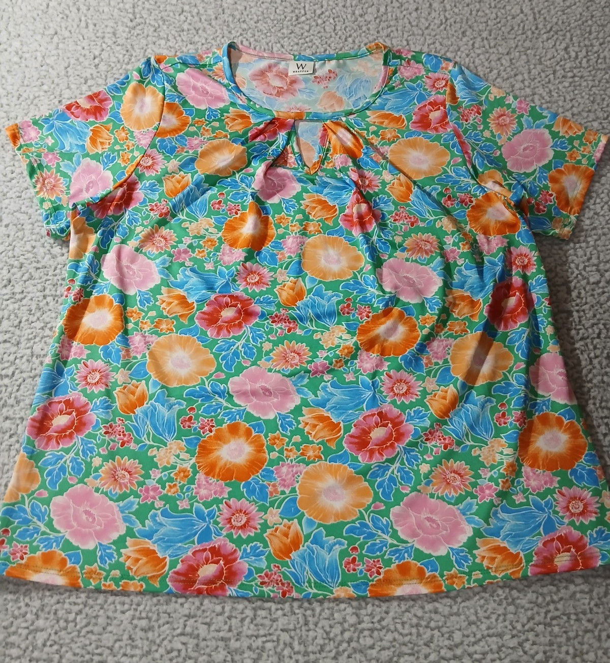 Wrapper Womens Blouse Large Multicolor Keyhole Neckline Short Sleeve