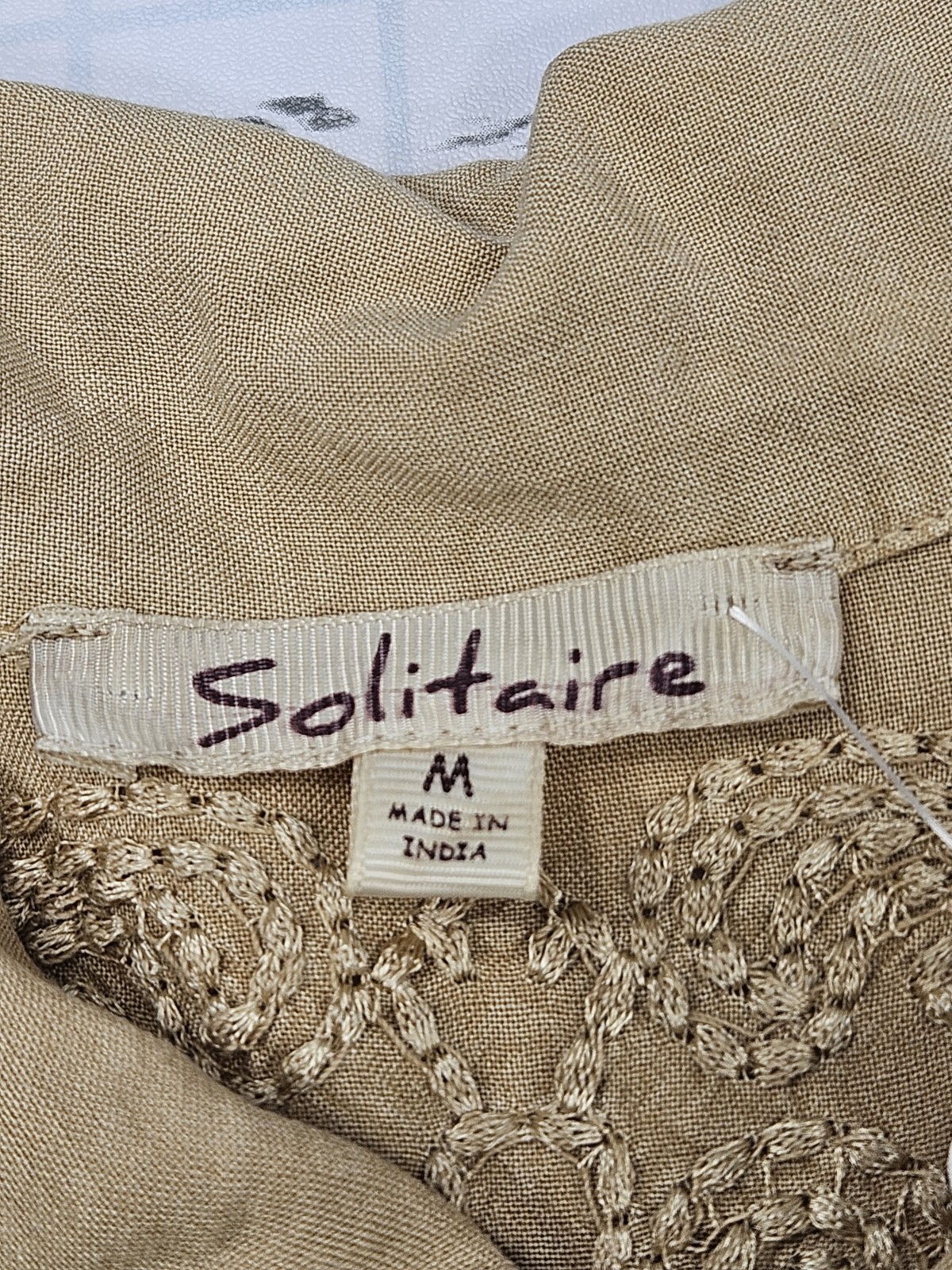 Solitaire Women’s Medium Beige Tunic Blouse Embroidered Washed Fabric
