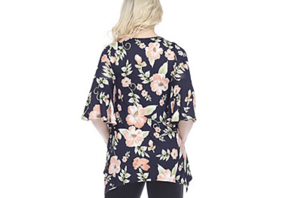 White Mark Size 3XL Multicolor Black Floral Scoop Neck Slinky Blouse Top