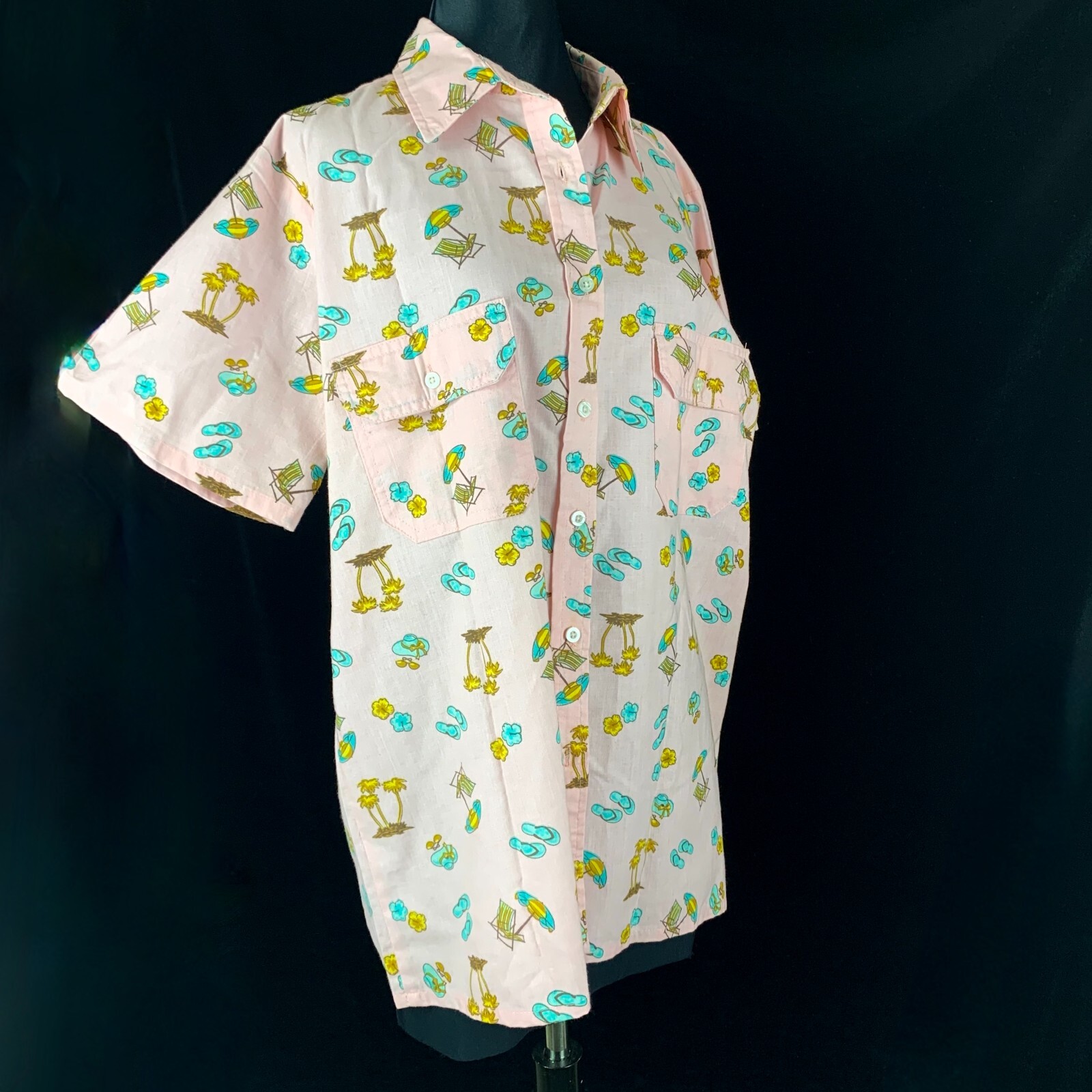 Boca Bay Womens XL Shirt Pink Beach Design Front Button Short Sleeve Excellent