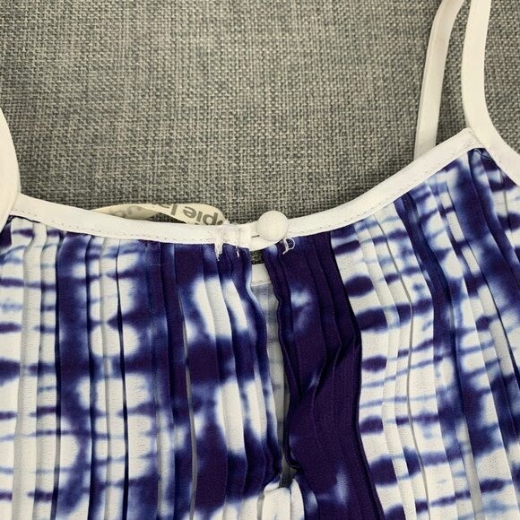 Hippie Laundry Spaghetti Strap Top Pleated Large Tie Dye Blue White Polyester