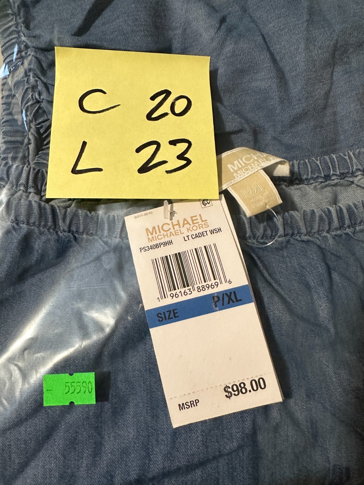 Michael Kors Womens Blue Puff Sleeve Square Chambray Neck Blouse Top Size P/XL
