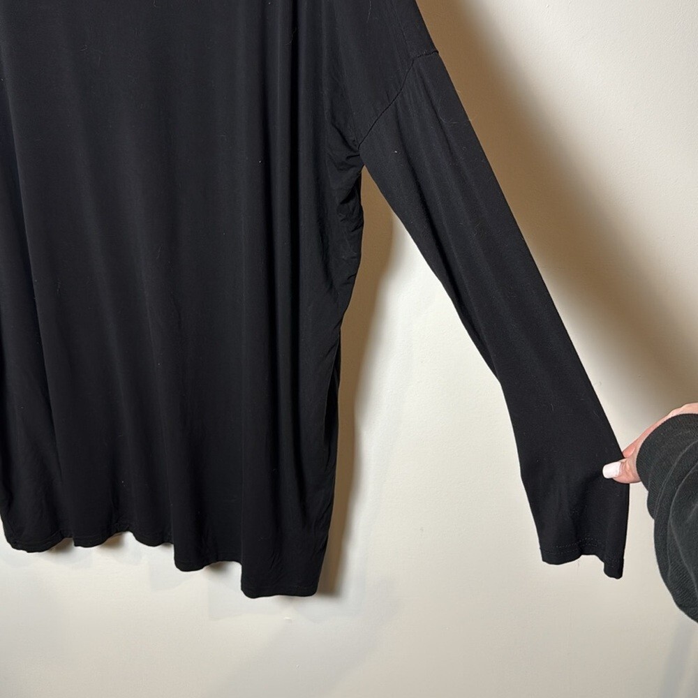 Piko Solid Black Long Sleeve Scoop Neck Loose Fit Stretch Bamboo Womens