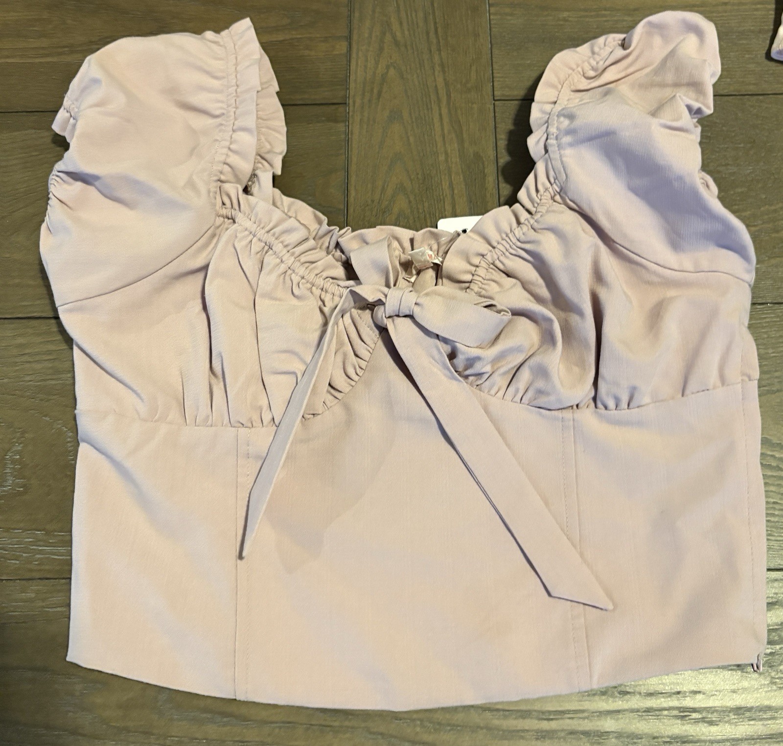 PacSun Pink Solid Puff Sleeve Cropped Ruffle Bow Side Zip Top Women’s S