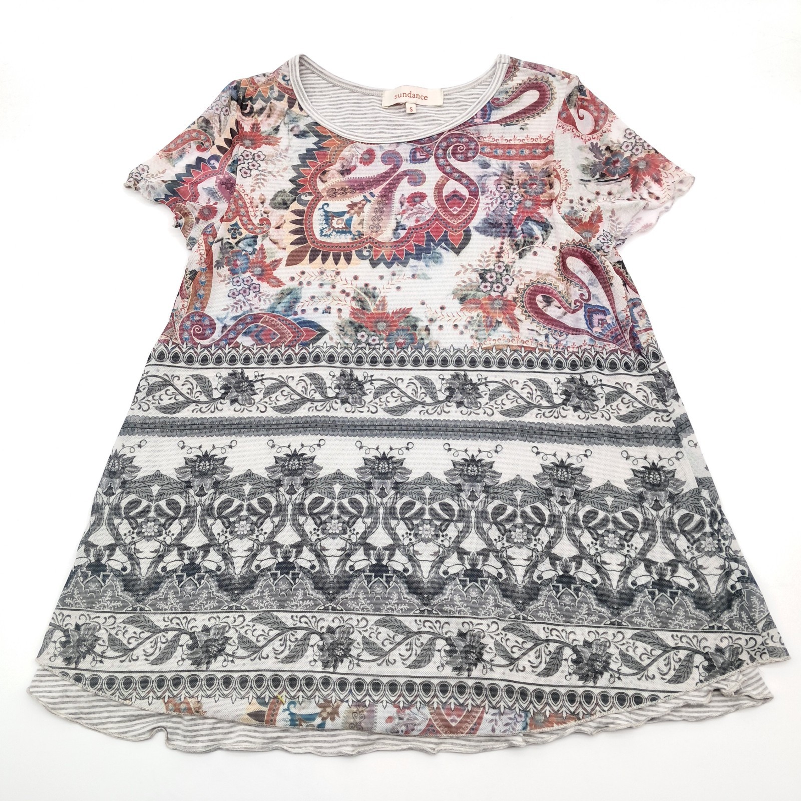 Sundance Creative Type Mesh Overlay Top Size S Stretch Boho Floral Layered Artsy