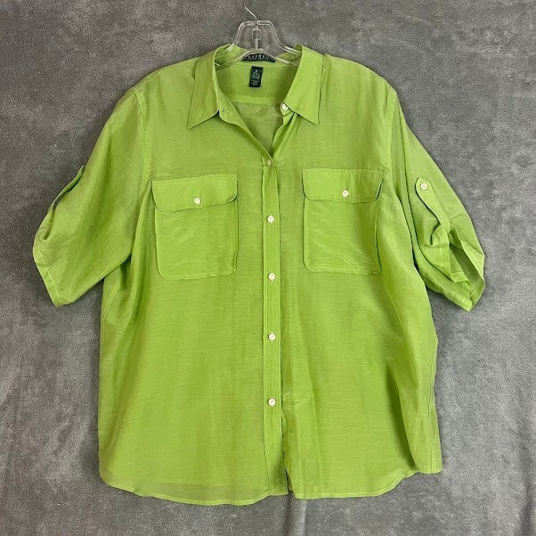Ralph Lauren Button Down Shirt Womens XL Silk Blend Minimalist Lightweight Beach