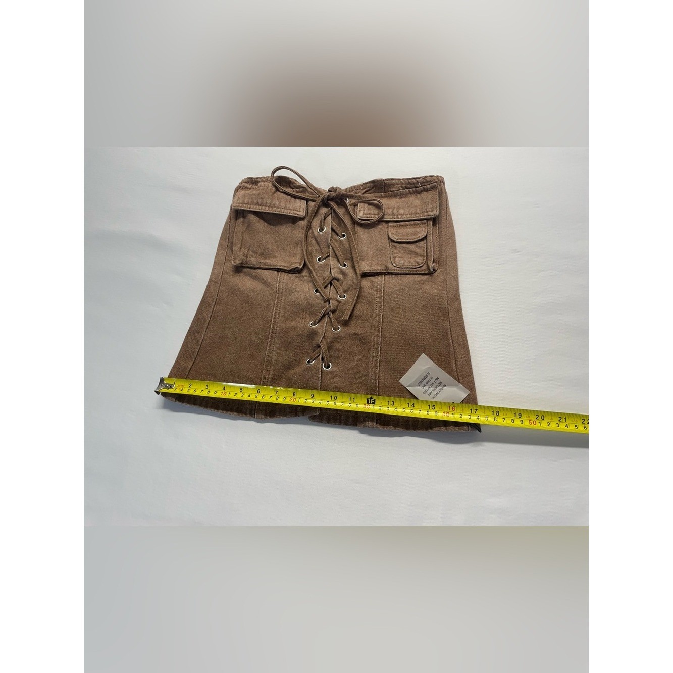 Superdown Lace Up Utility Corset Denim Tube Top Brown Size S NWT