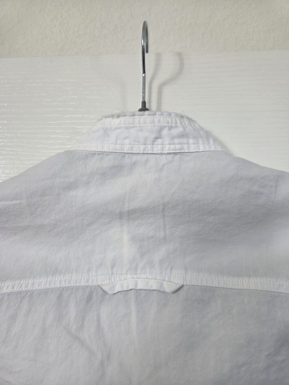 Vince White Cotton Silk Blend Raw Hem Mandarin Collar Long Sleeve Blouse, Medium