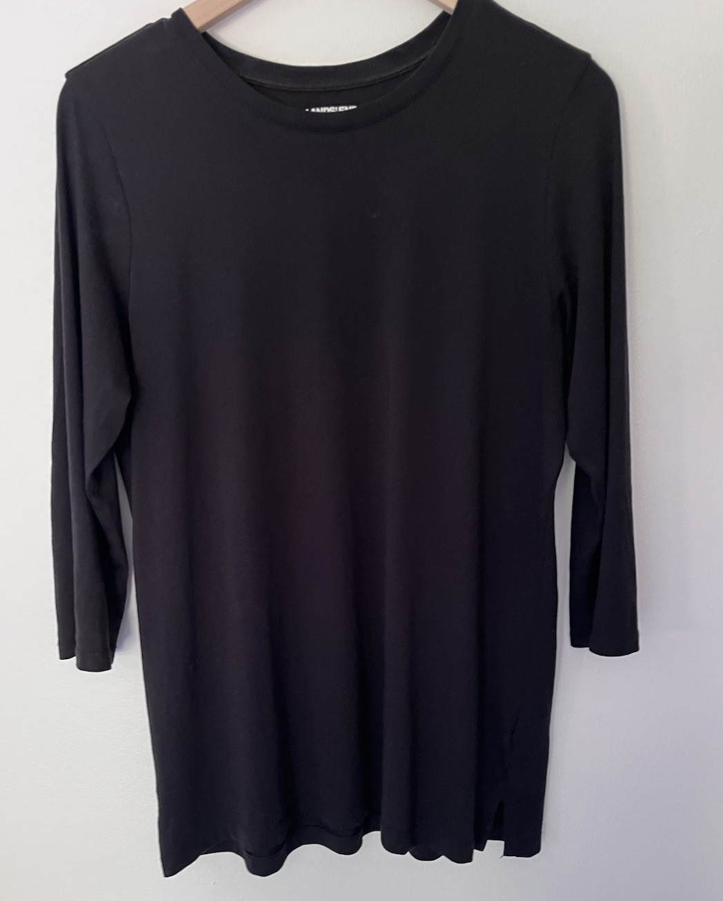 Lands End 100% Supima Cotton 3/4 Sleeve Tunic Top in Black Size Medium