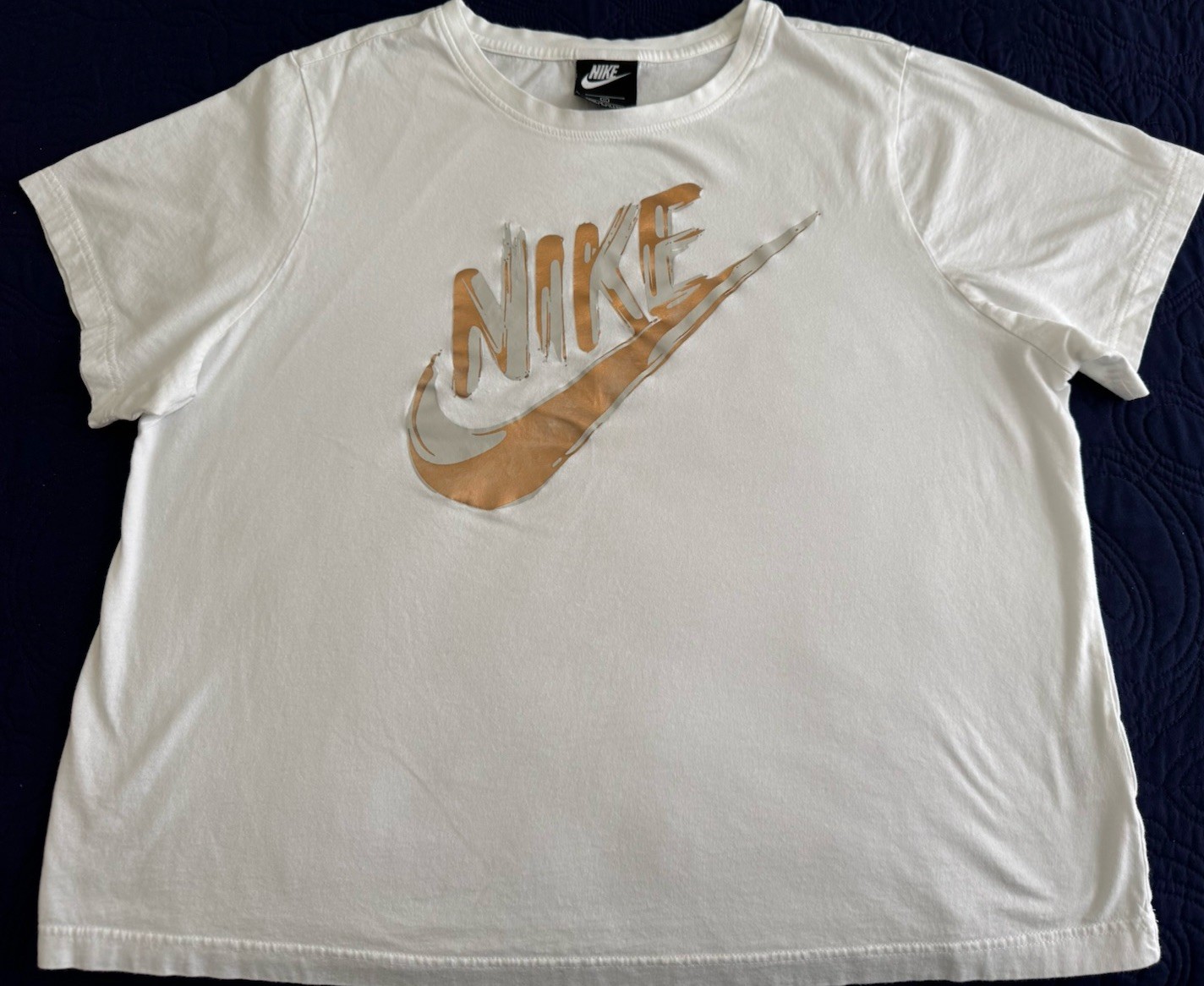 NIKE Swoosh Womens SS White Gold Gray Cotton T-shirt 1 X