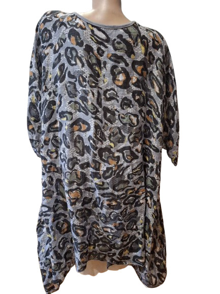 Made in Italy Abstract Animal Print Linen Look Tunic Blouse Lagenlook Oversize