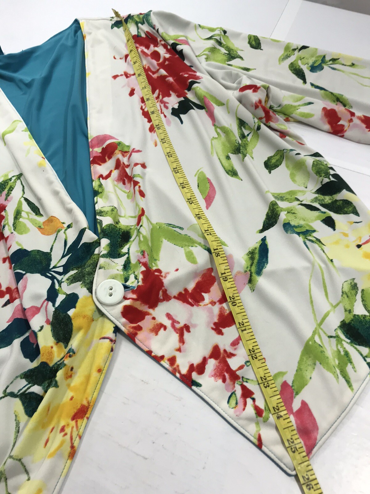 Fashion Womens Size L White Blue Floral Multi Reversible Stretch Crop Cardigan