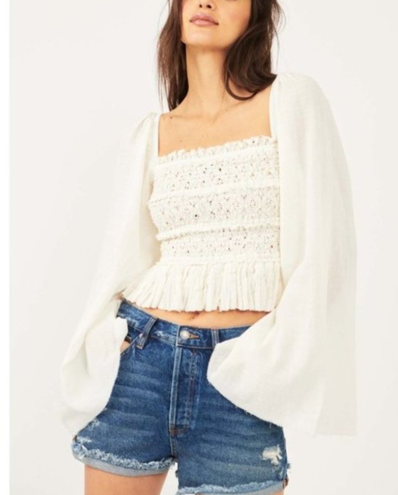 Free People One Rory Bodice Wide Sleeve Top White/Cream Medium NWOT