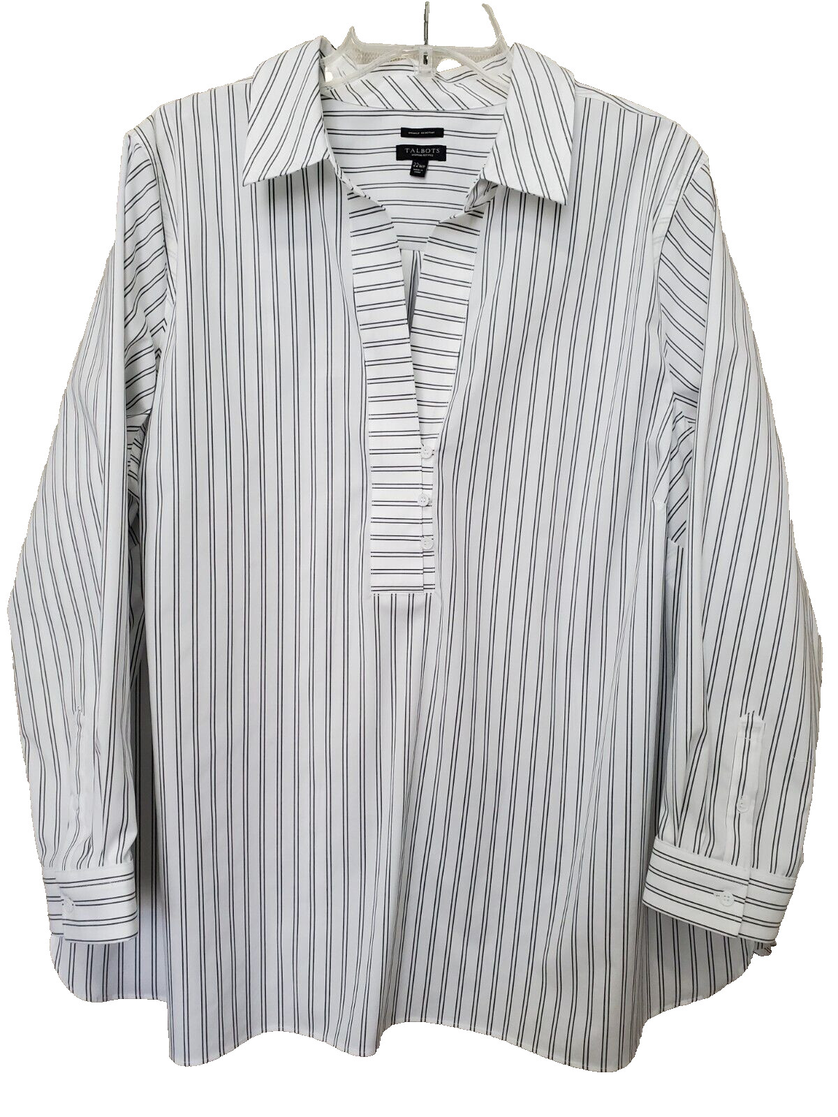 TALBOTS Woman Petites Wrinkle Resistant Striped Henley Neck Tunic Size 22WP NWOT
