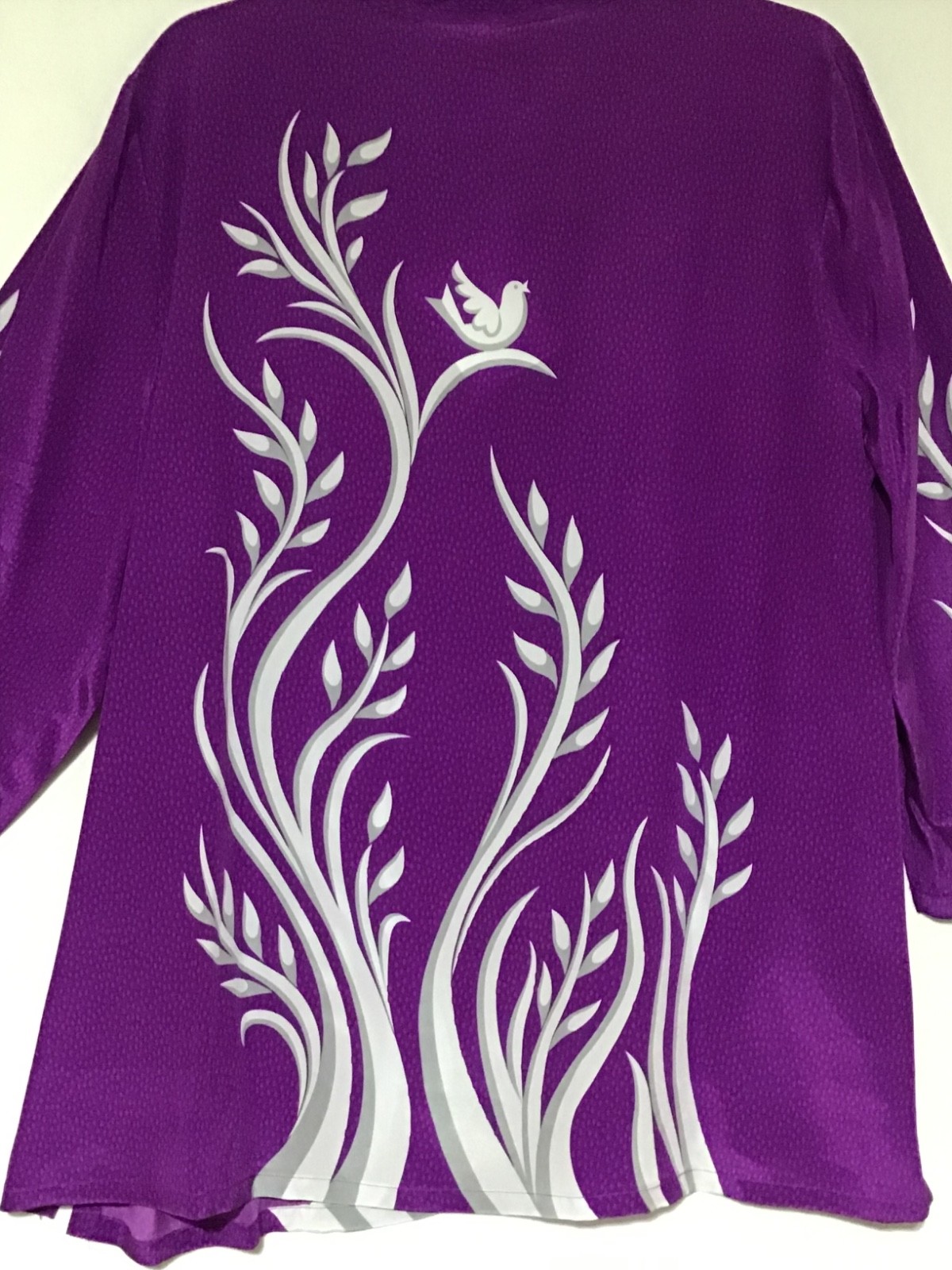 Vtg Bob Mackie Wearable Art Blouse 100% Silk Purple XL Butterflies Bird Artsy