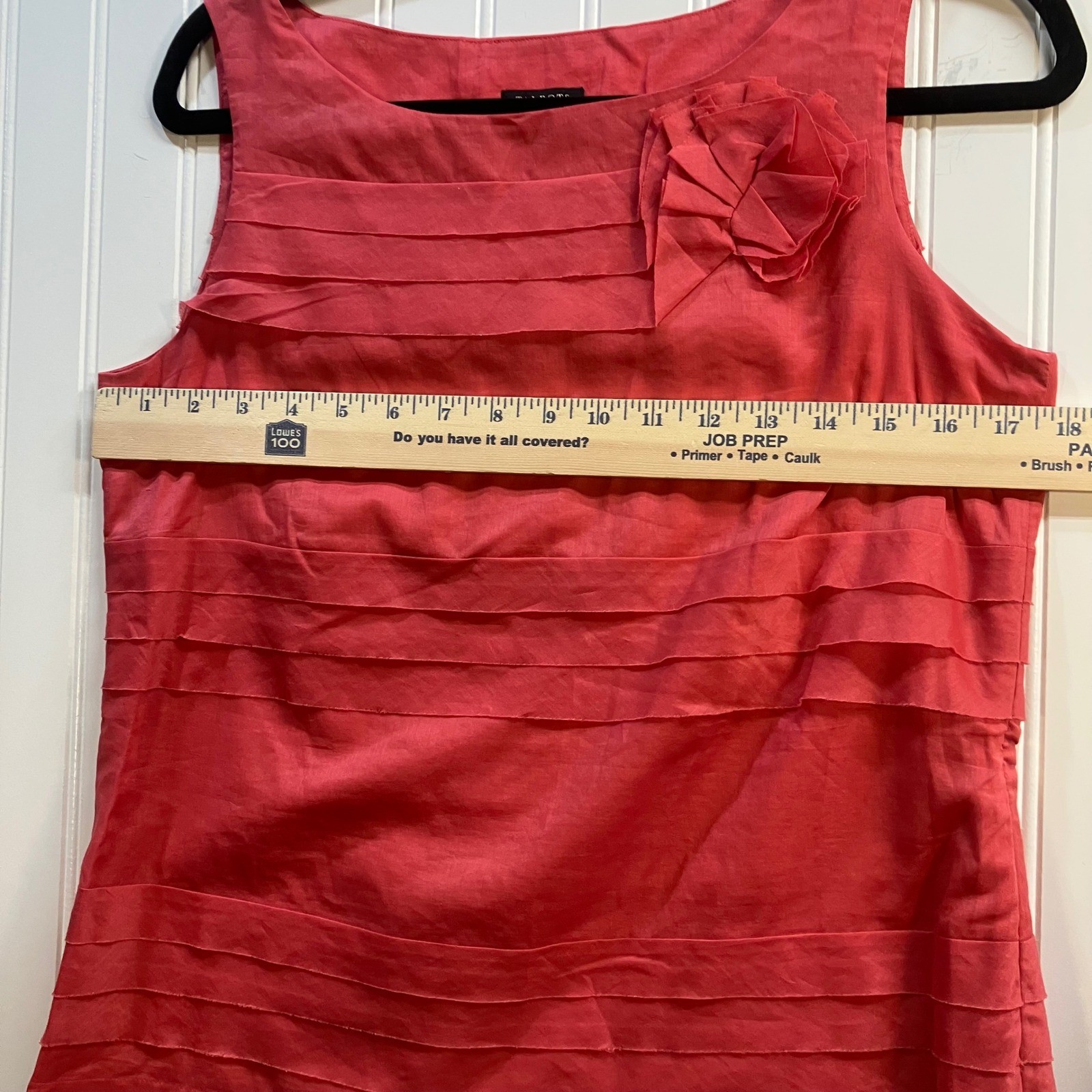 Talbots Coral Pink Cotton Tiered Pleated Rosette Sleeveless Blouse Top 4 Coastal