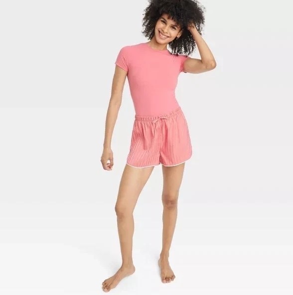 Auden Women’s Luxe Stretch Thong Bodysuit Coral Pink Size Large