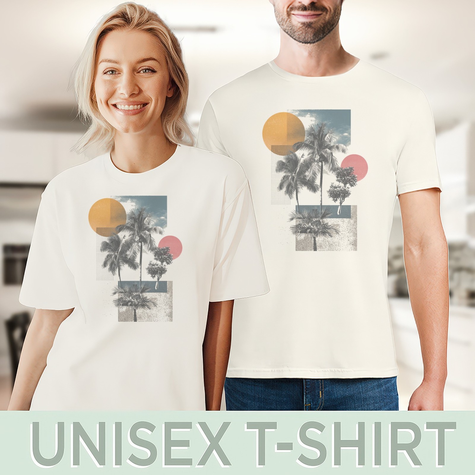 Abstract Palm Trees Geometric Art Graphic Tee Modern Contemporary Design