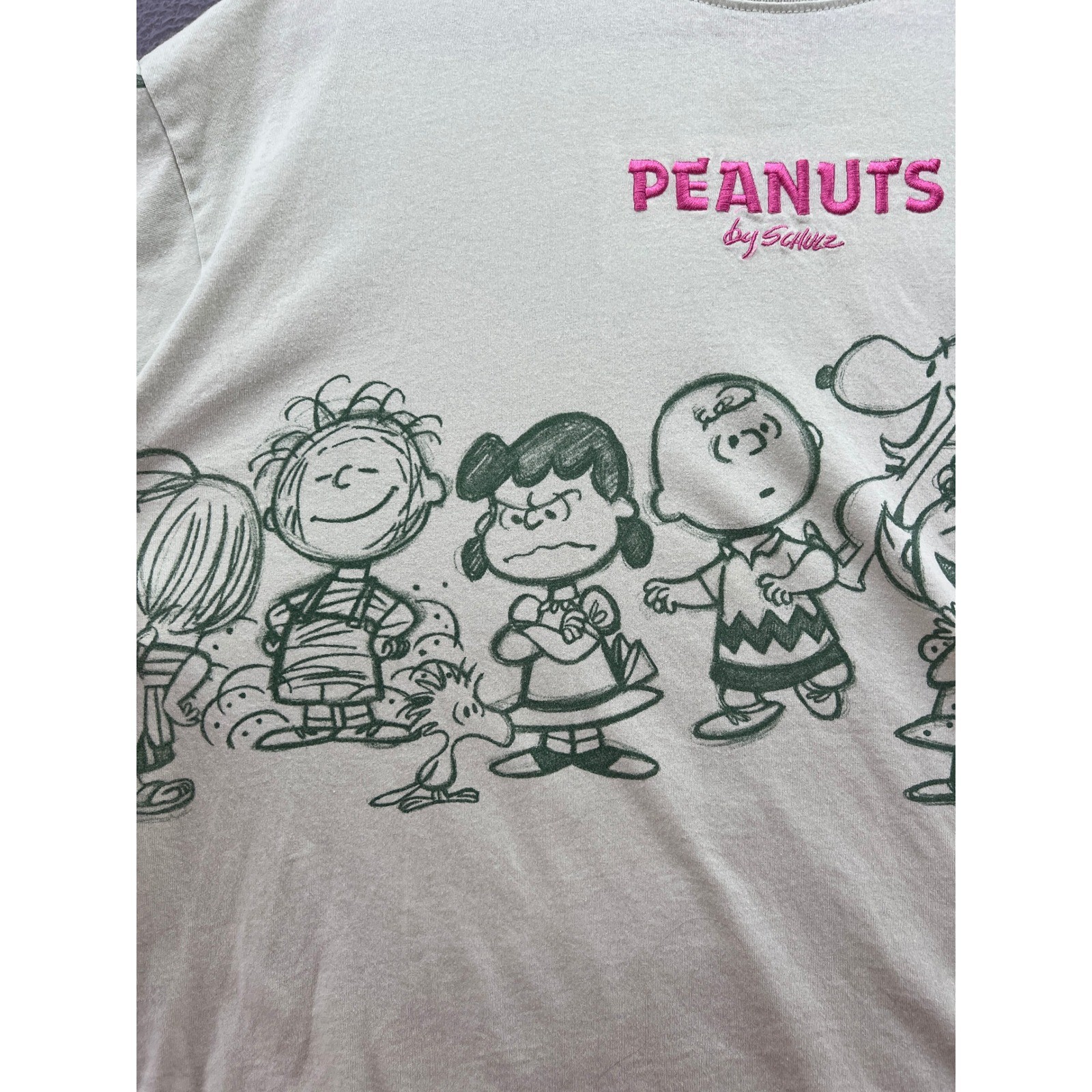 Peanuts Charlie Brown Shirt Womens XL Gang Graphic T-Shirt Green Pink