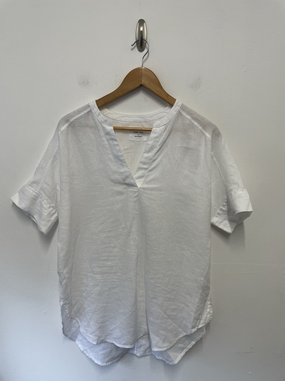 M&S 100% Linen Oversized Boxy Blouse Size 10 White Short Sleeve Holiday